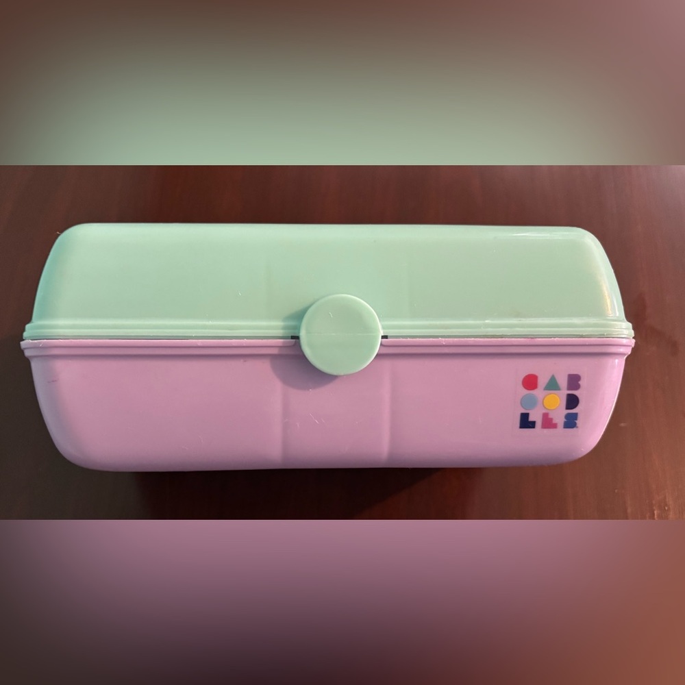 Caboodles Mini Makeup Case Purple Seafoam Trays Mirror 5x8.5 Pretty Petite Retro